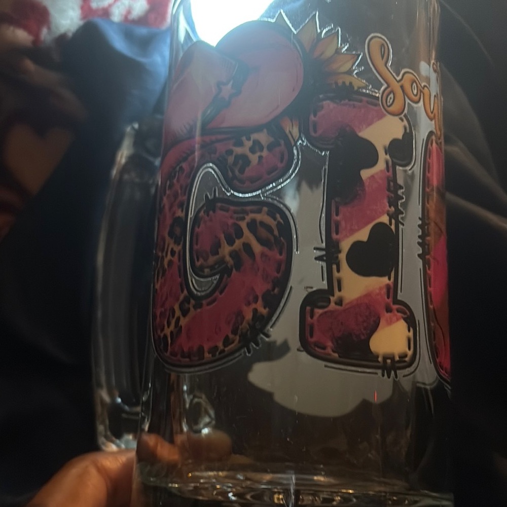 Leopard Print Glass Mug with Pink Accents